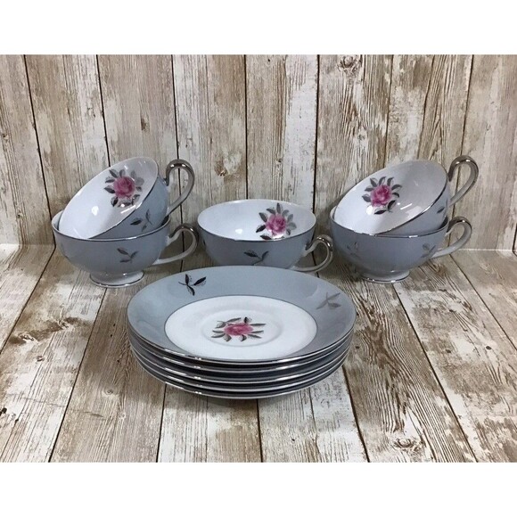 Vintage Seyei Fine China Tea Cup & Saucer Lot of 4 Floral Rose Bella Maria 2129 - Picture 6 of 10